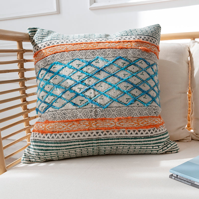 Bohemian Hand-Embroidered Throw Pillow