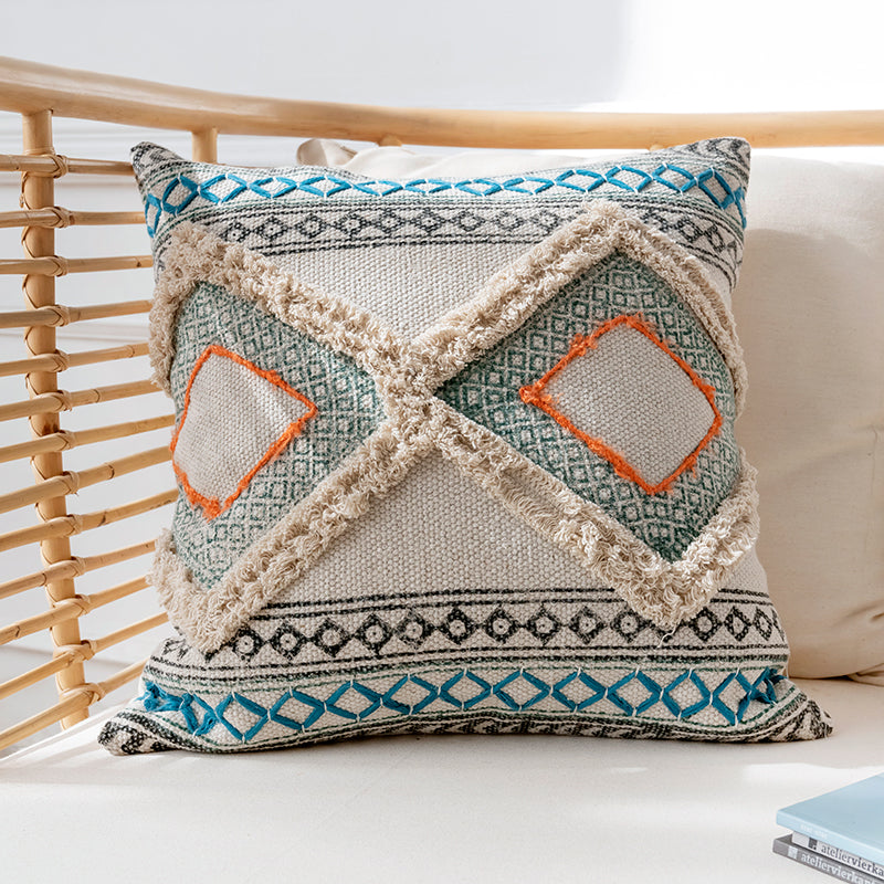 Bohemian Hand-Embroidered Throw Pillow