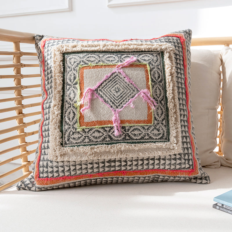 Bohemian Hand-Embroidered Throw Pillow