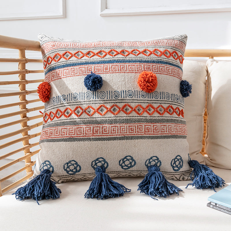 Bohemian Hand-Embroidered Throw Pillow