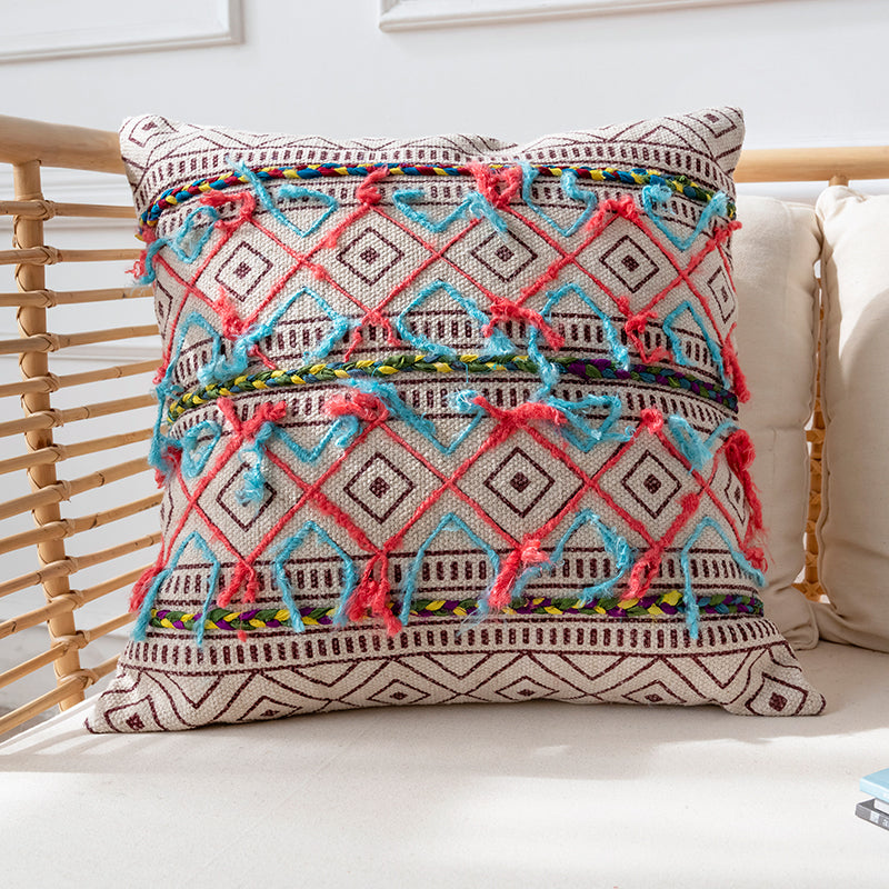 Bohemian Hand-Embroidered Throw Pillow