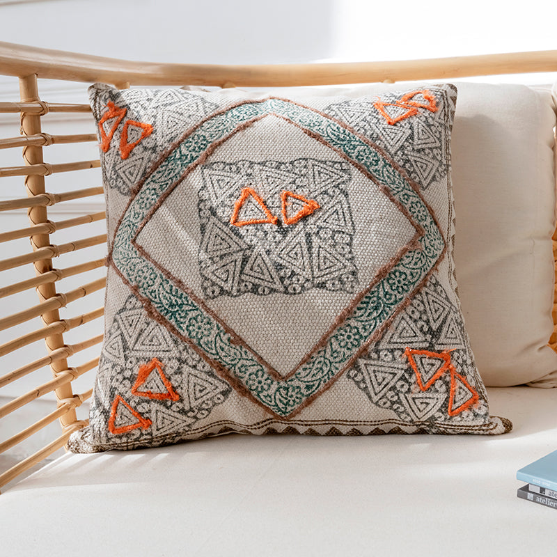 Bohemian Hand-Embroidered Throw Pillow